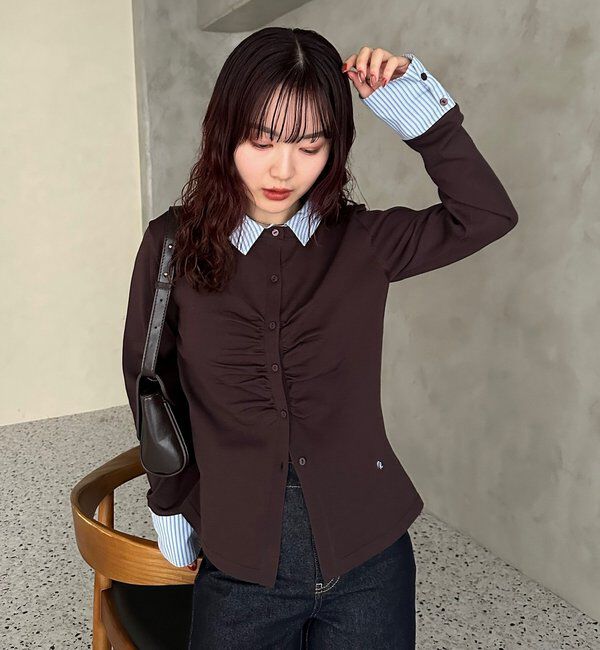  「【＠___s_m17企画】ストライプ付け襟配色ニット」|Tシャツ・カットソー|