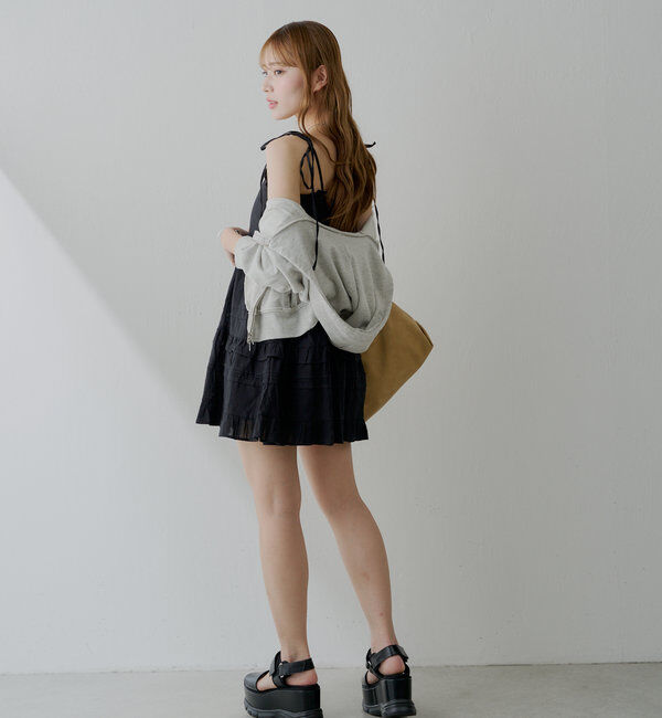  「【WEB限定追加】肩リボンコットンレースフリルキャミミニワンピ」|ワンピース|