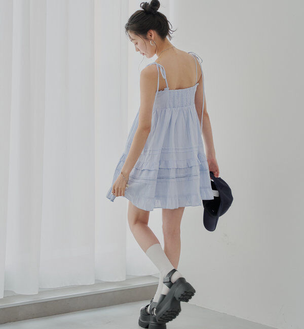  「【WEB限定追加】肩リボンコットンレースフリルキャミミニワンピ」|ワンピース|