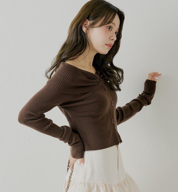  「フロントボタンオフショルニット」|ニット・セーター|