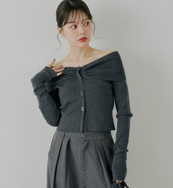  「フロントボタンオフショルニット」|ニット・セーター|