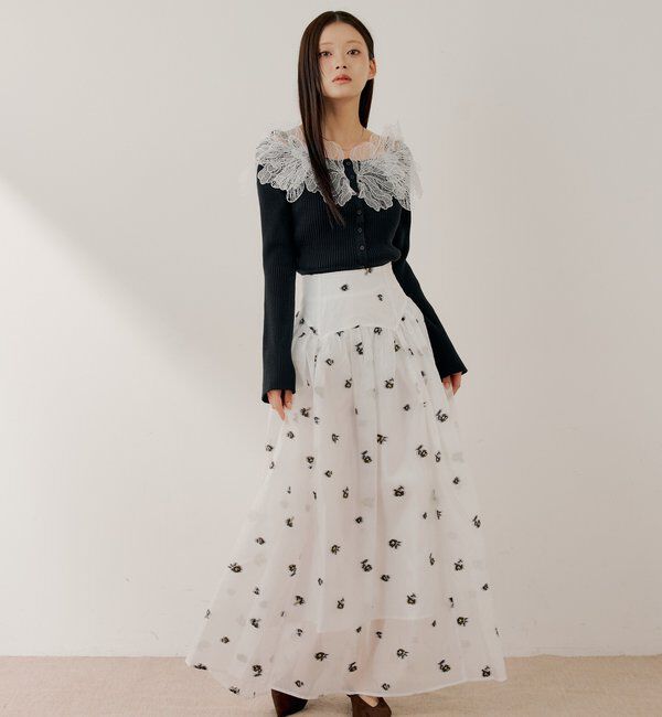  「【SALON by Chico】フラワージャガードボリュームフレアスカート」|スカート|ホワイト