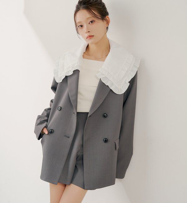  「【SALON by Chico】襟取り外しダブルフリルジャケット」|その他|グレー
