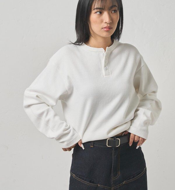  「【UNISEX】Sourcreamワッフルヘンリーネックトップス」|Tシャツ・カットソー|