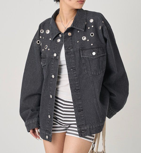  「【UNISEX/ユニセックス】アイレットデニムジャケット」|ブルゾン・スタジャン|