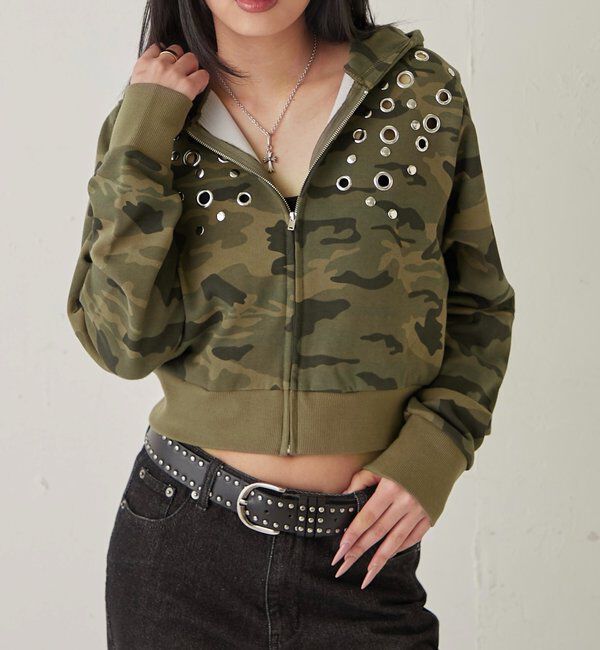  「【WEB限定】アイレットスウェットパーカー」|パーカー|カーキ