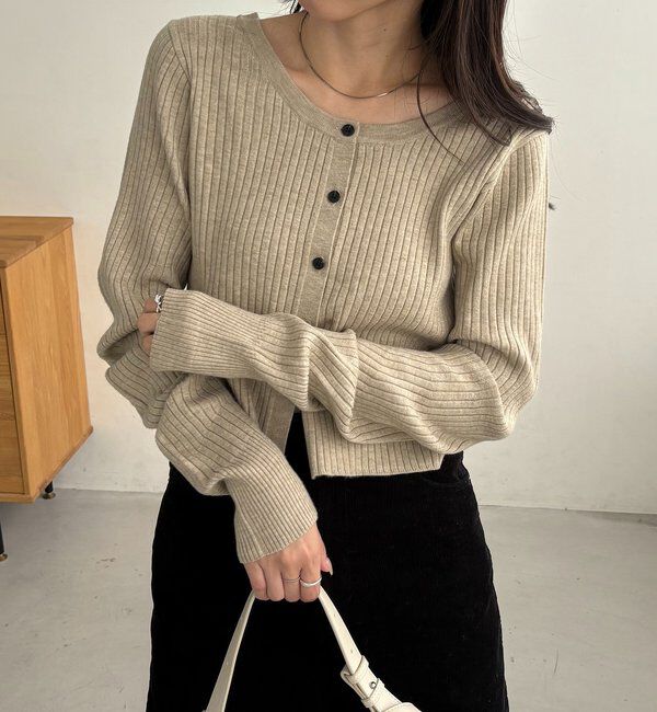  「【新色/オフホワイト】【前後2WAY】カーブスリーブリブニット」|カーディガン|