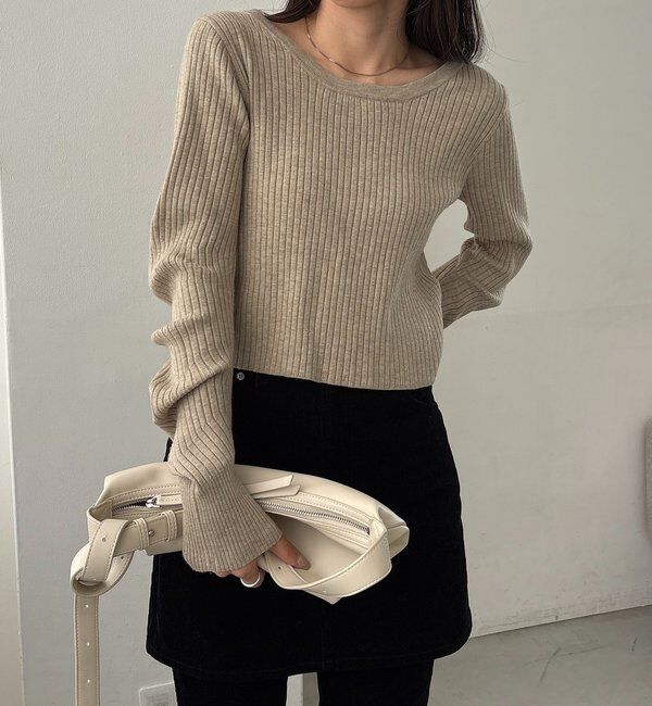  「【新色/オフホワイト】【前後2WAY】カーブスリーブリブニット」|カーディガン|