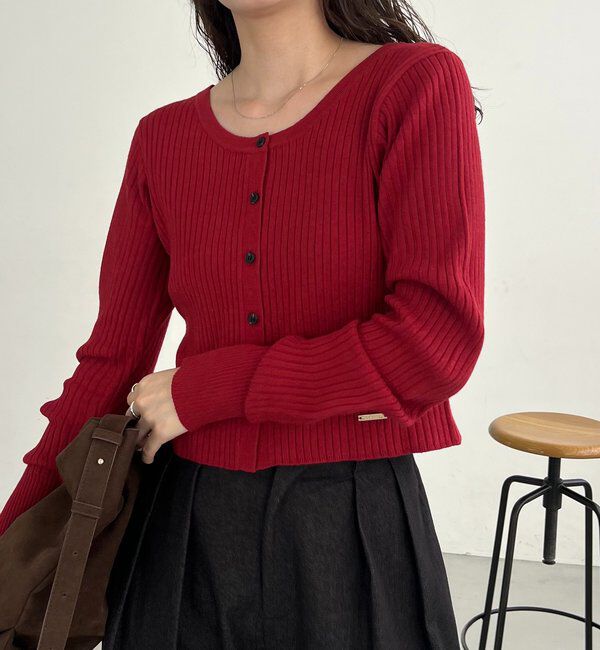  「【新色/オフホワイト】【前後2WAY】カーブスリーブリブニット」|カーディガン|