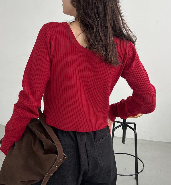  「【新色/オフホワイト】【前後2WAY】カーブスリーブリブニット」|カーディガン|