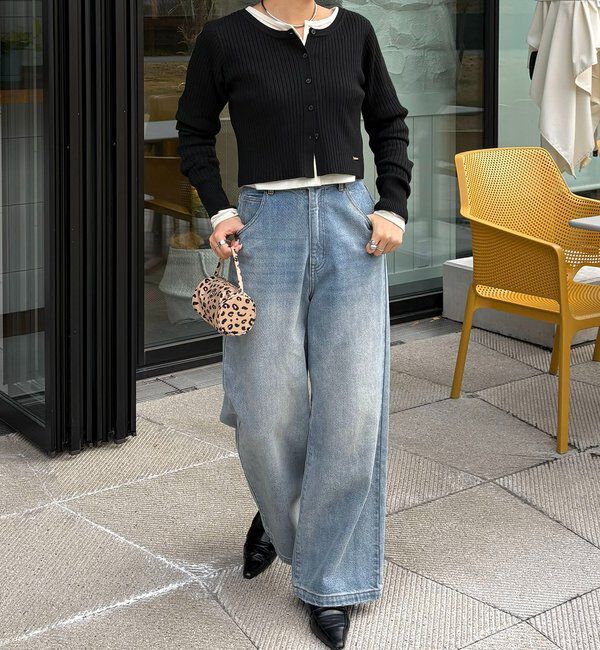  「【新色/オフホワイト】【前後2WAY】カーブスリーブリブニット」|カーディガン|