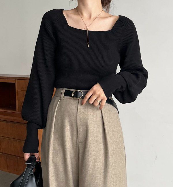  「スクエアパフニット」|ニット・セーター|ブラック