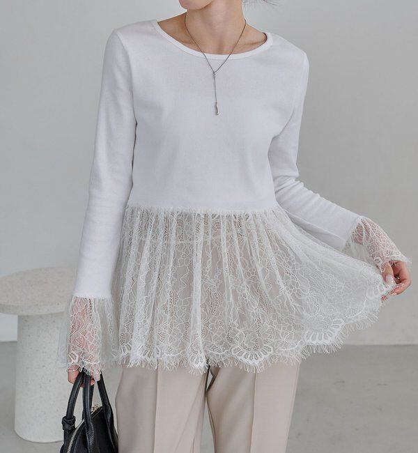  「【トレンド感あるレイヤードスタイルに！】レースロンT」|シャツ・ブラウス|