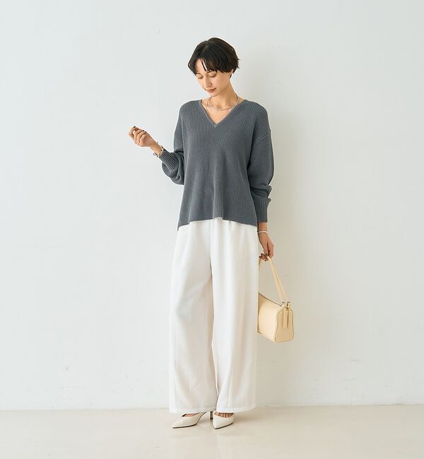 Rouge vif「片畦ハートVネックコットンプルオーバーニット」|ニット・セーター|