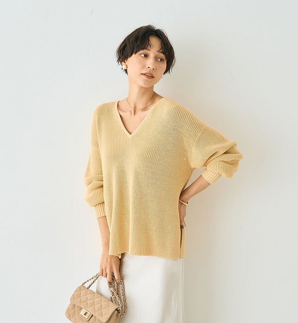 Rouge vif「片畦ハートVネックコットンプルオーバーニット」|ニット・セーター|