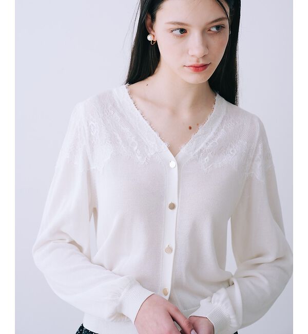 SELFIST「レースショルダーニットカーディガン【予約】」|カーディガン|オフホワイト