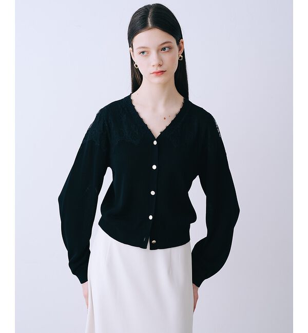 SELFIST「レースショルダーニットカーディガン【予約】」|カーディガン|ブラック