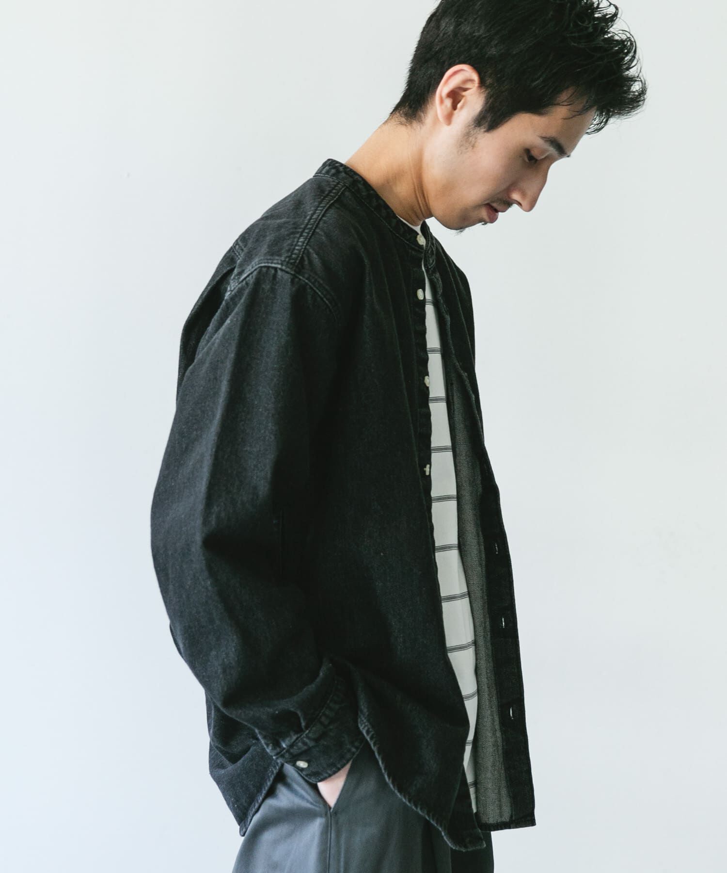 URBAN RESEARCH DOORS「デニムバンドカラーシャツ」|シャツ・ブラウス|