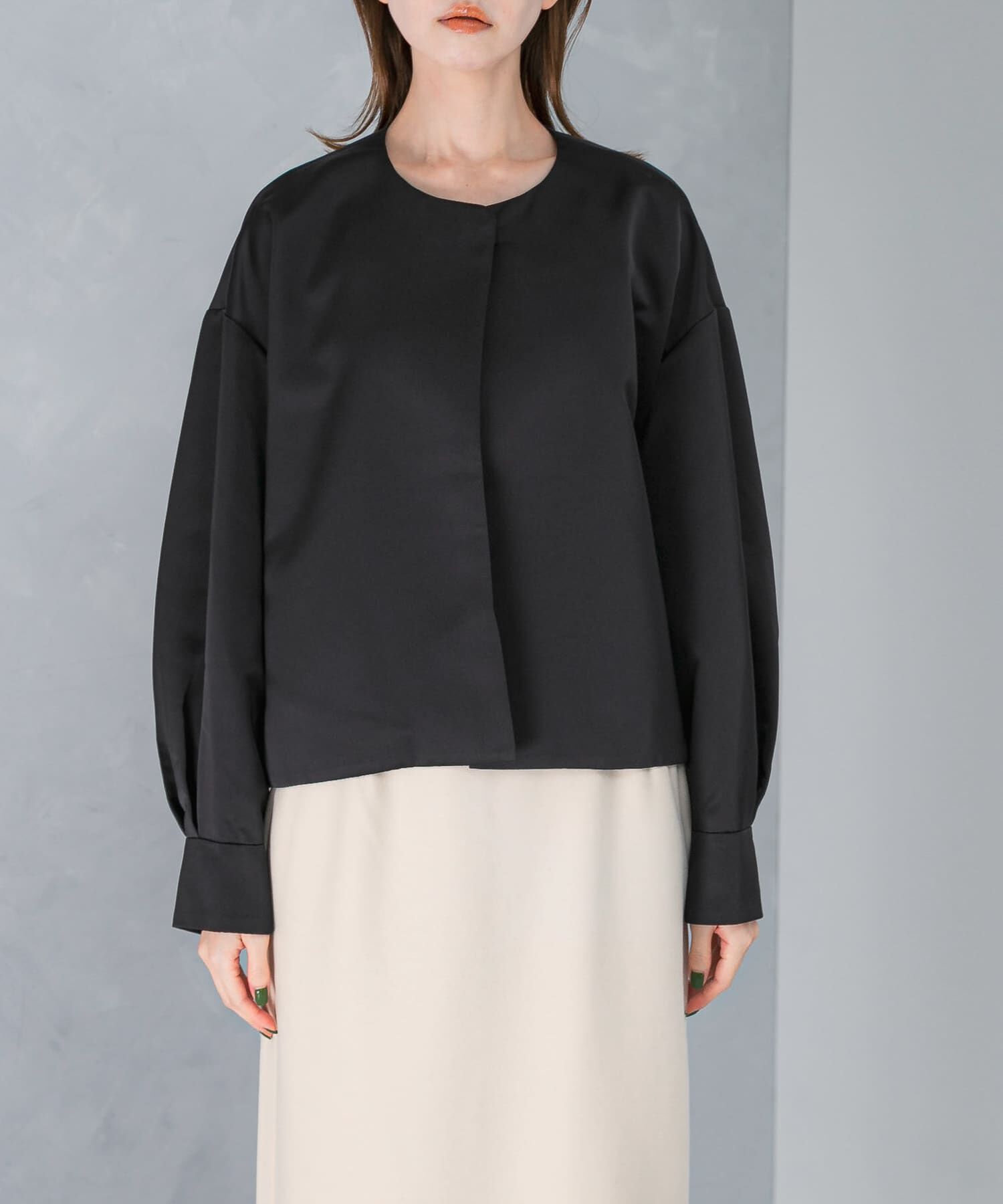 URBAN RESEARCH ROSSO「マットサテンノーカラーブルゾン」|ブルゾン・スタジャン|