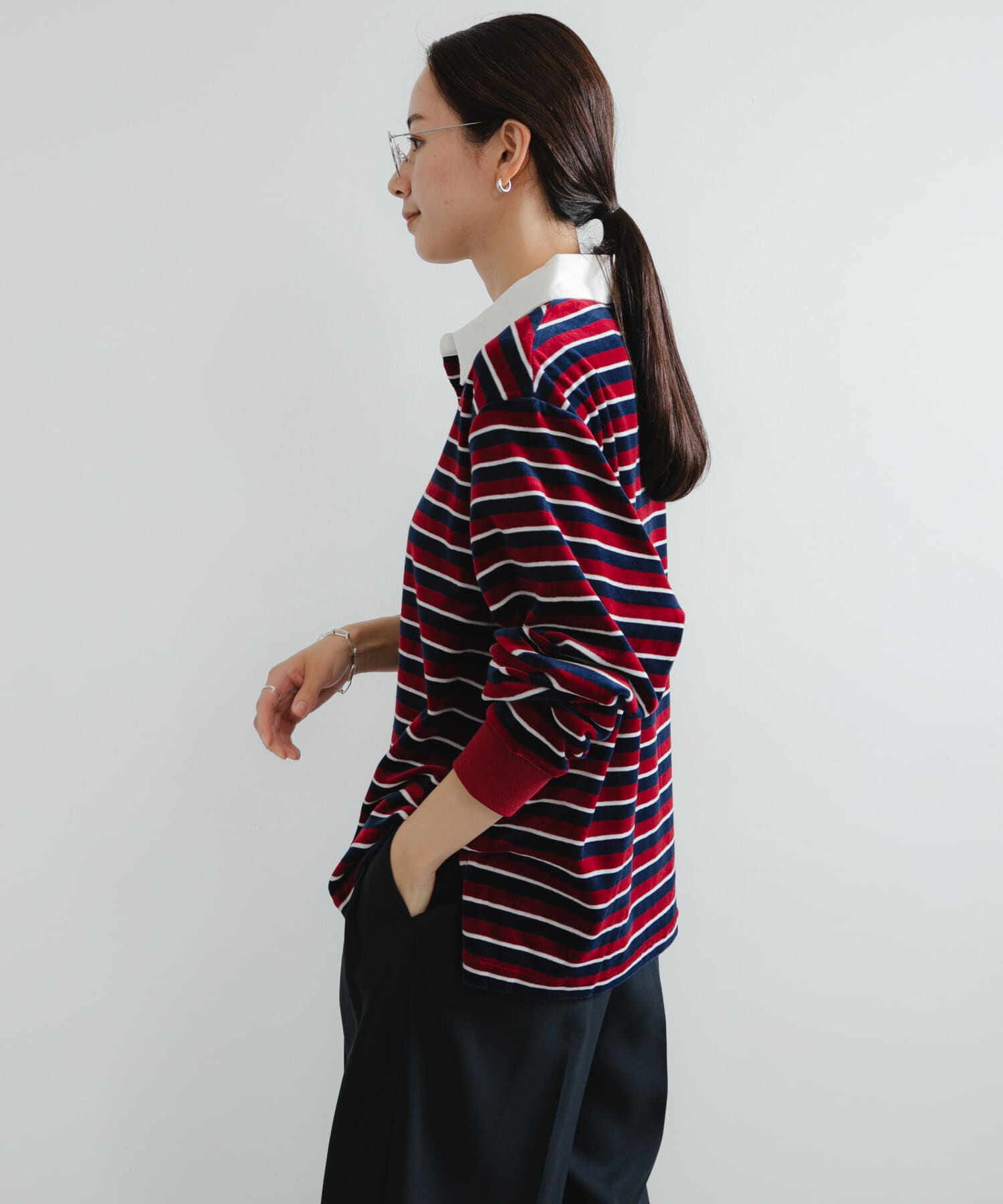 URBAN RESEARCH「『UR TECH』ベロアボーダーラガーシャツ」|Tシャツ・カットソー|