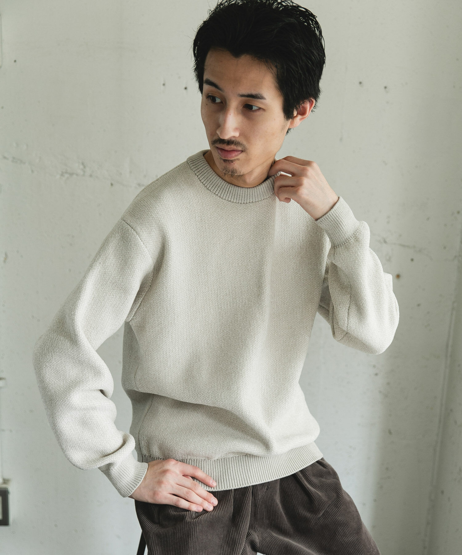 URBAN RESEARCH DOORS「ジャガードモールニットプルオーバー」|ニット・セーター|ライトベージュ