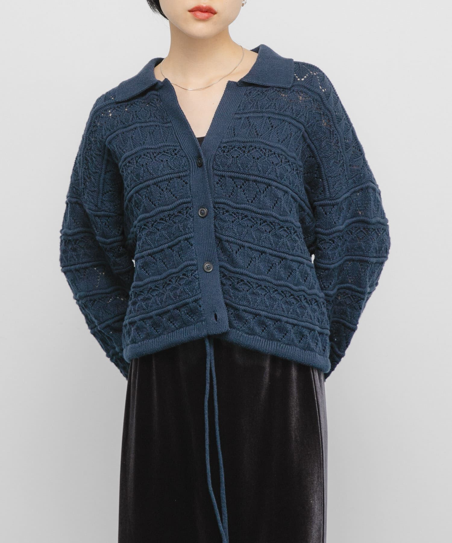  「透かし編みキーネックカーディガン」|カーディガン|