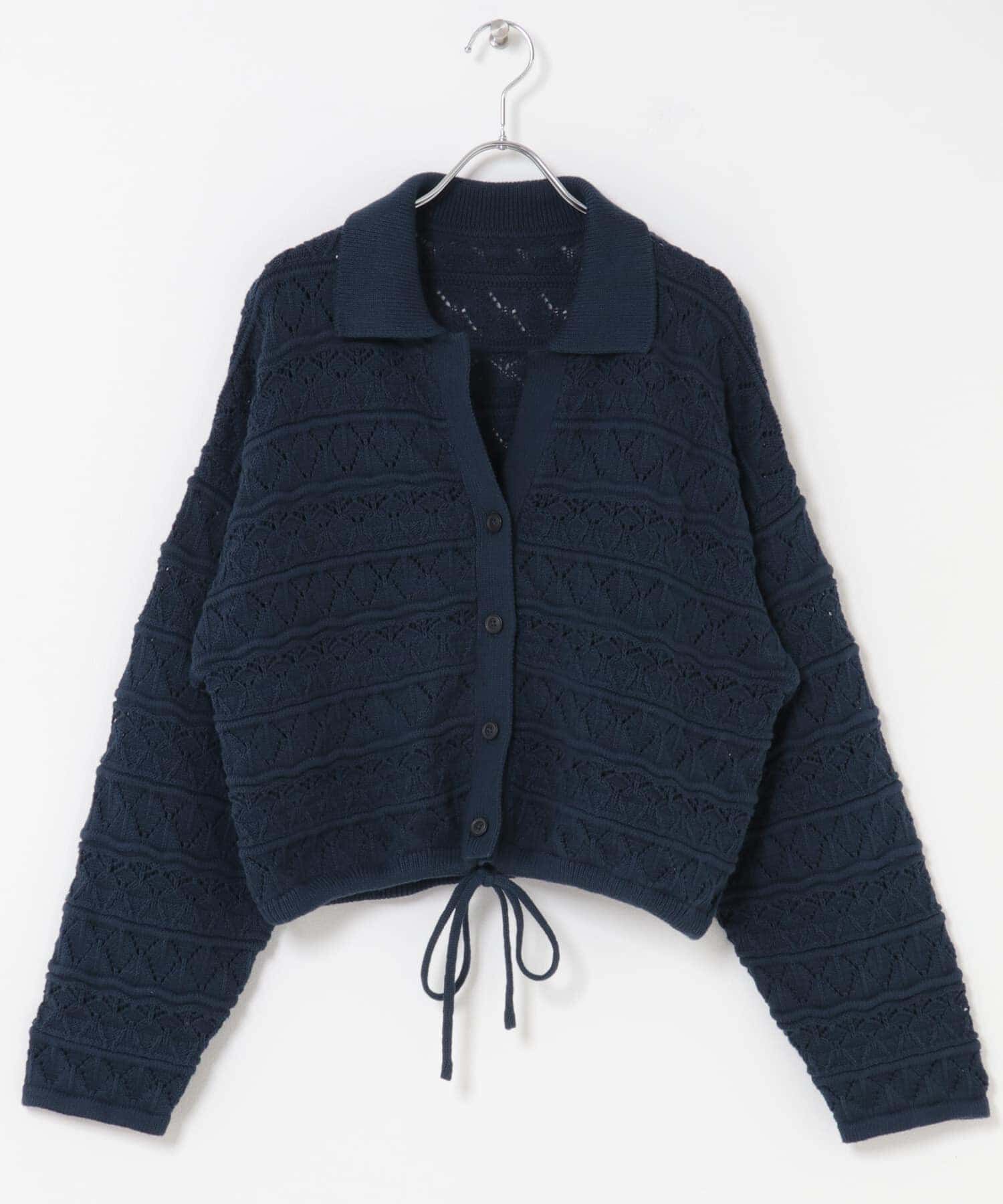  「透かし編みキーネックカーディガン」|カーディガン|