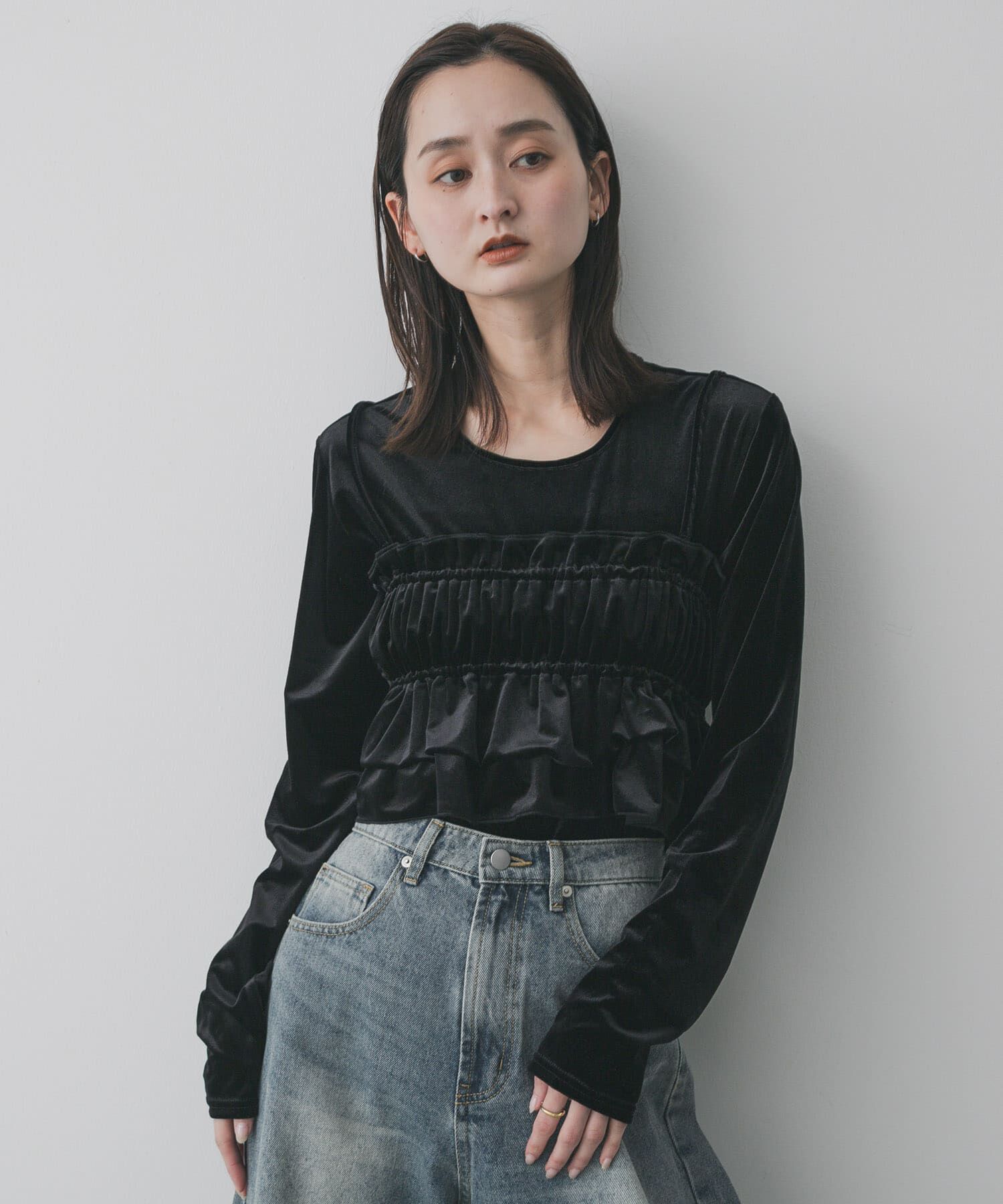 SENSE OF PLACE by URBAN RESEARCH「『洗濯可』フリルビスチェセットベロアトップ」|Tシャツ・カットソー|