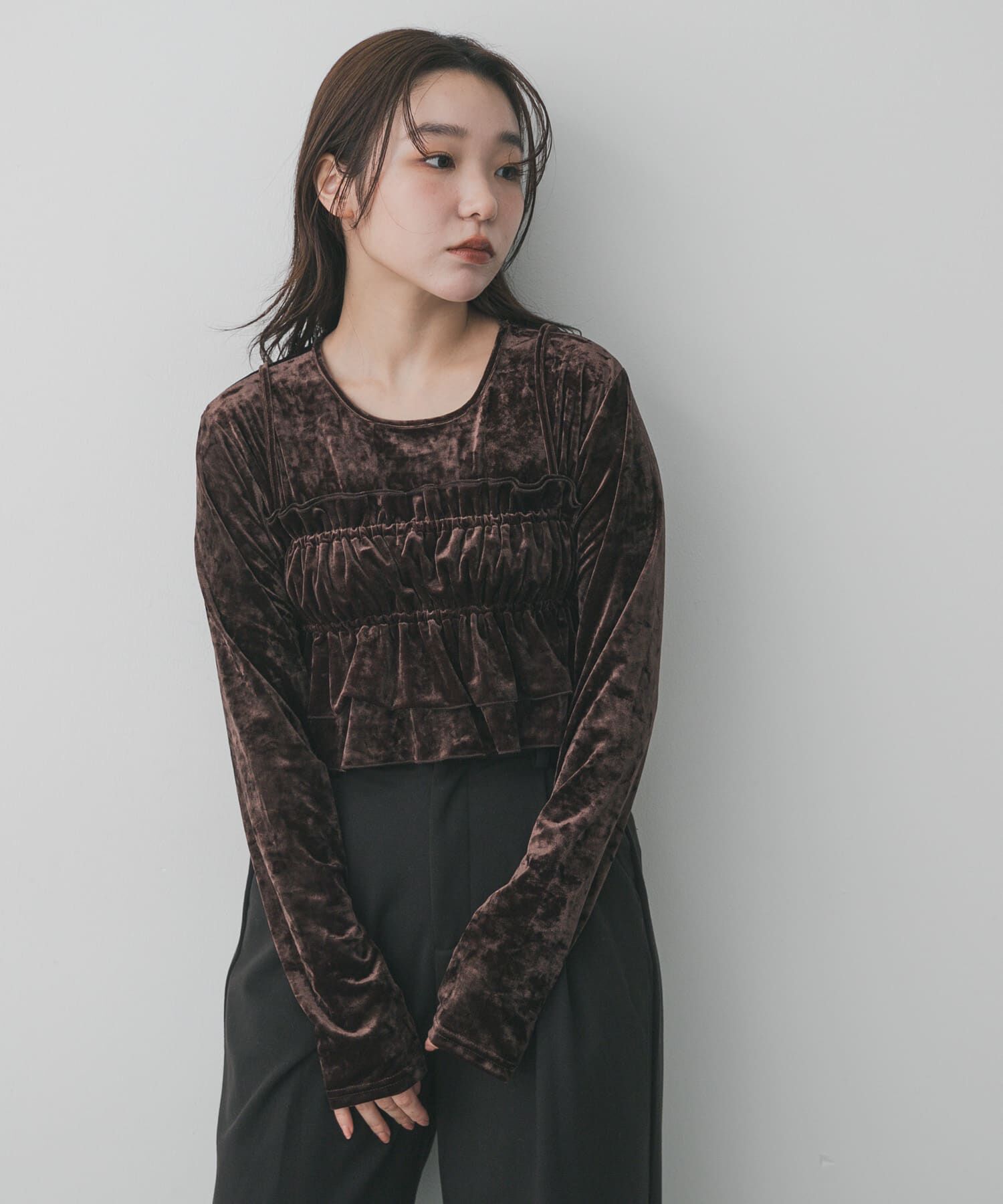 SENSE OF PLACE by URBAN RESEARCH「『洗濯可』フリルビスチェセットベロアトップ」|Tシャツ・カットソー|