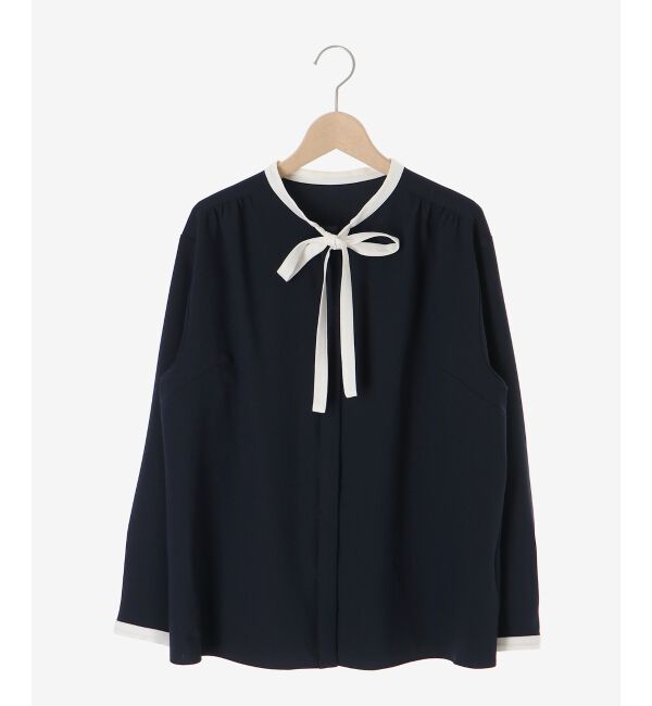  「【日本製】バイカラーボウタイブラウス」|シャツ・ブラウス|