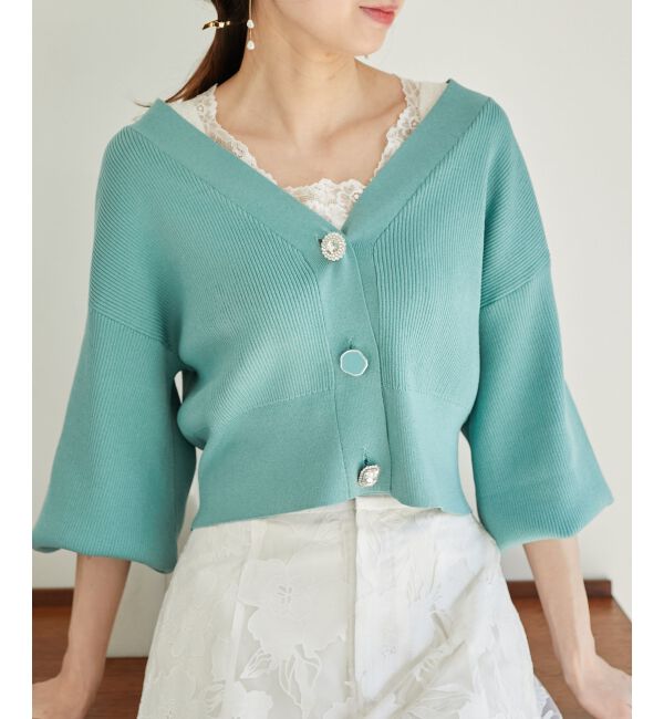 MAJESTICLEGON「ビジューボタンショートカーディガン」|ニット・セーター|