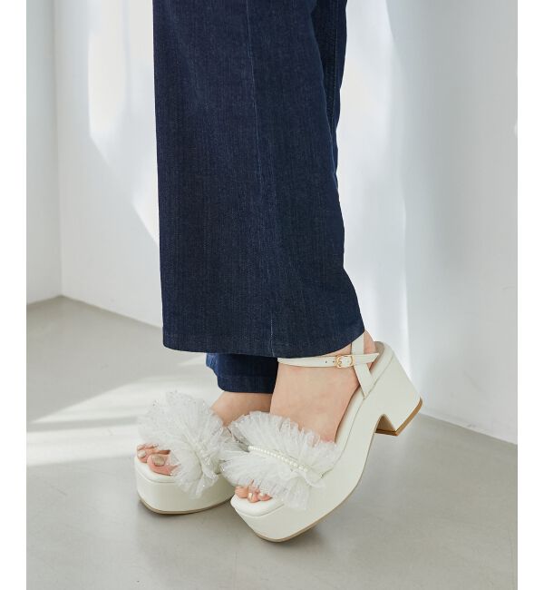 MAJESTICLEGON「チュール&times;パール厚底サンダル」|サンダル|