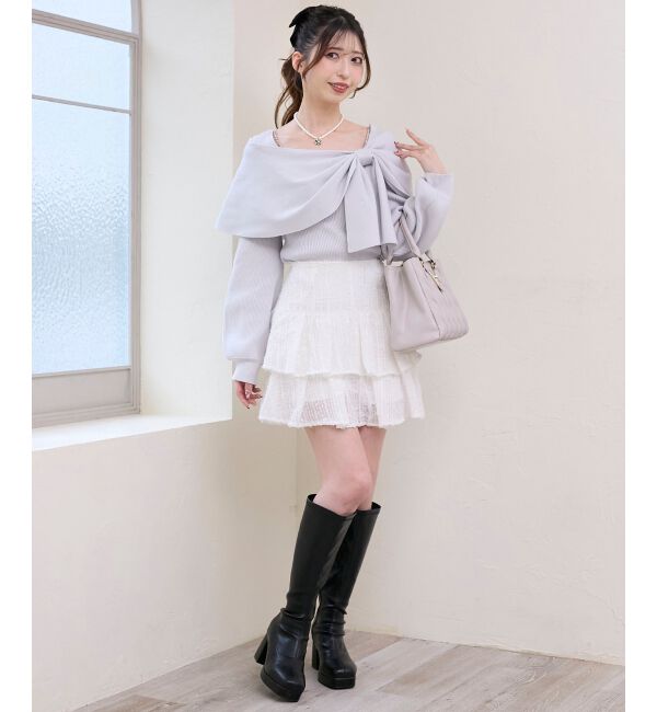  「ビジューリボンオフショルニット」|ニット・セーター|