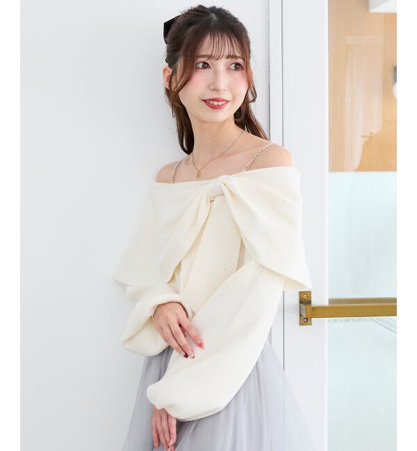  「ビジューリボンオフショルニット」|ニット・セーター|