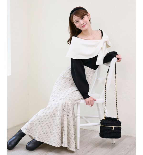  「ビジューリボンオフショルニット」|ニット・セーター|
