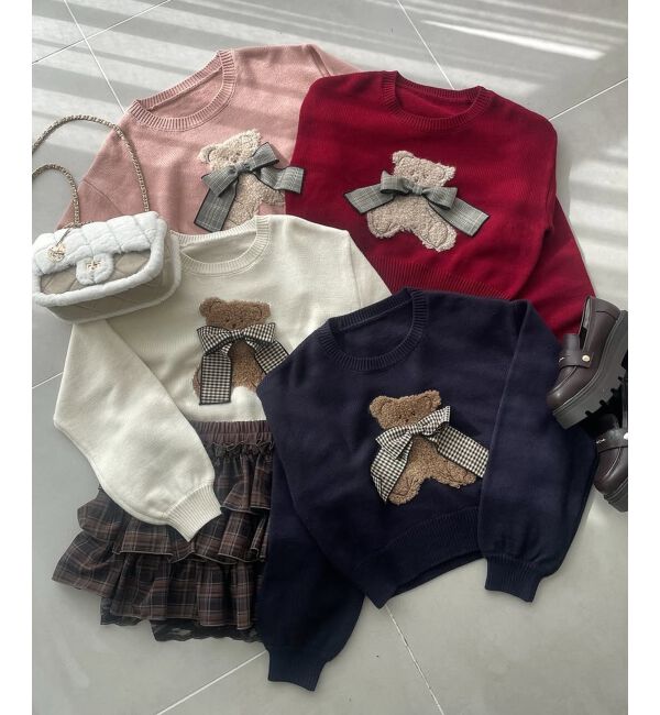  「リボン付きくまちゃんニット」|ニット・セーター|