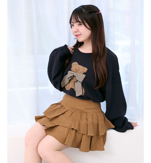  「リボン付きくまちゃんニット」|ニット・セーター|ネイビー