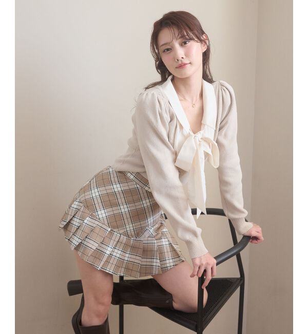  「シャツレイヤードライクボウタイニット」|ニット・セーター|