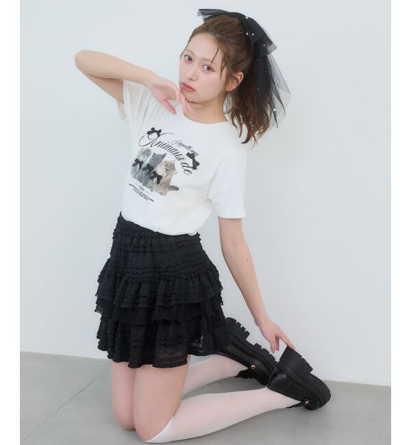  「レースフリルティアードミニスカパン」|スカート|