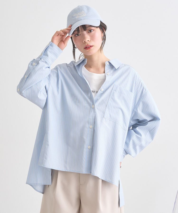 earth music&ecology「サイドスリットストライプオーバーシャツ」|シャツ・ブラウス|