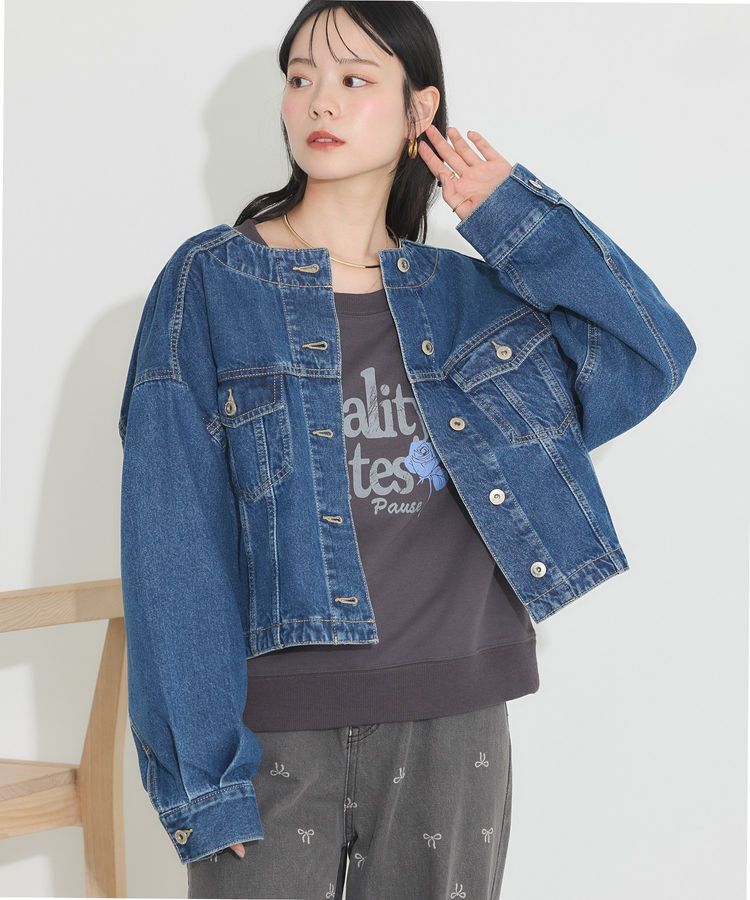 earth music&ecology「ノーカラーデニムジャケット」|テーラードジャケット|Indigo