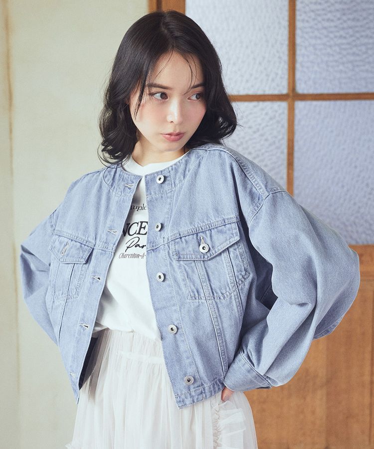 earth music&ecology「ノーカラーデニムジャケット」|テーラードジャケット|
