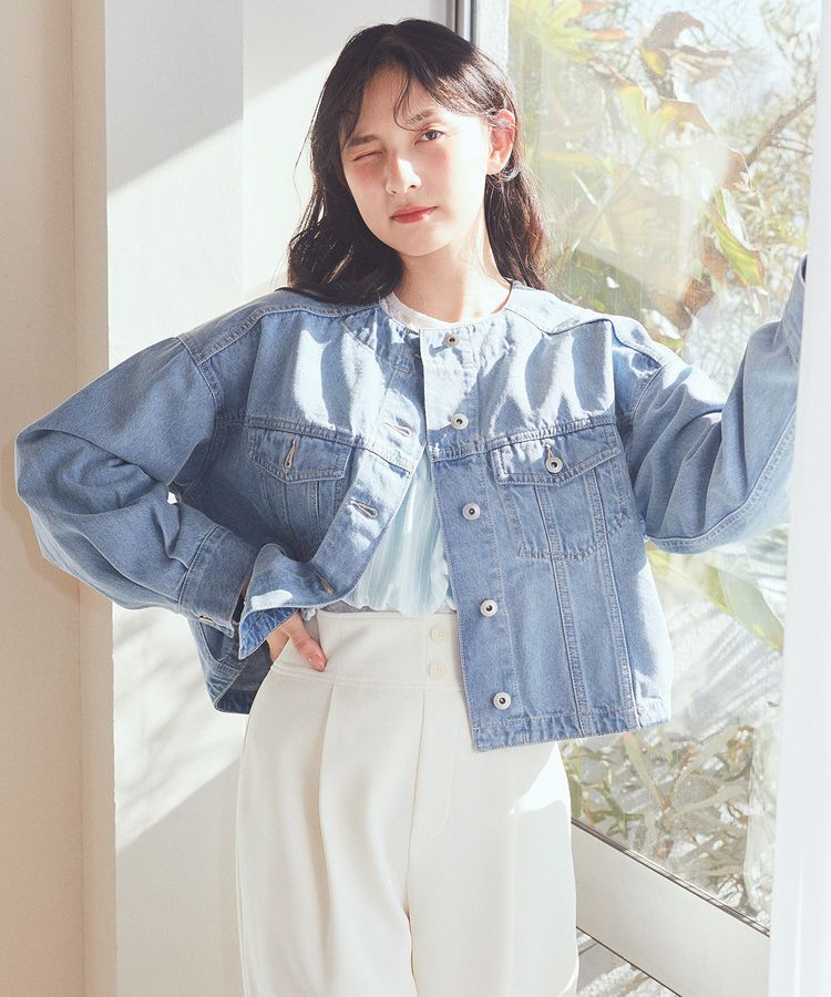 earth music&ecology「ノーカラーデニムジャケット」|テーラードジャケット|