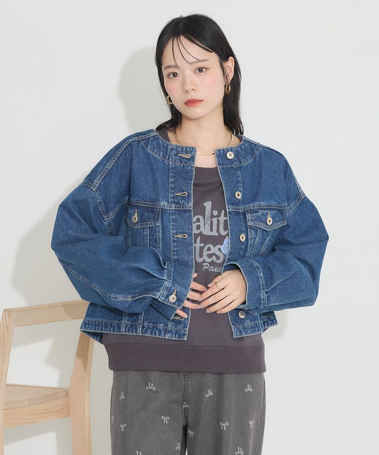 earth music&ecology「ノーカラーデニムジャケット」|テーラードジャケット|