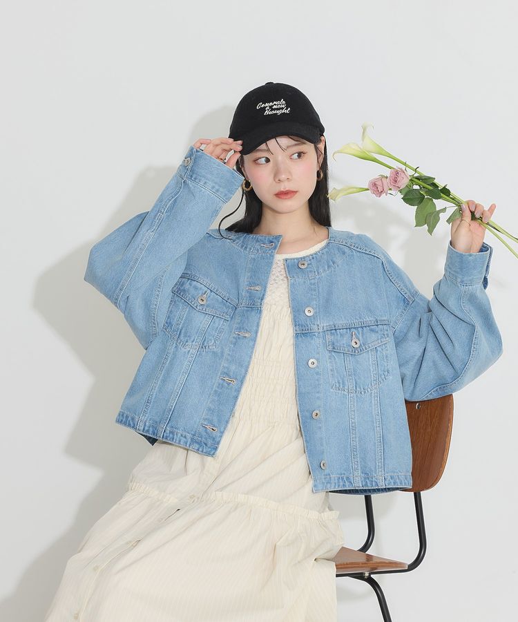 earth music&ecology「ノーカラーデニムジャケット」|テーラードジャケット|