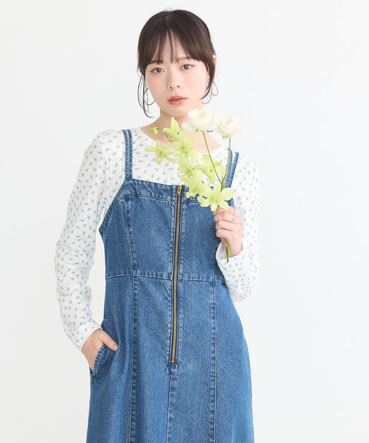 earth music&ecology「バックレースアップデニムキャミワンピース」|ワンピース|