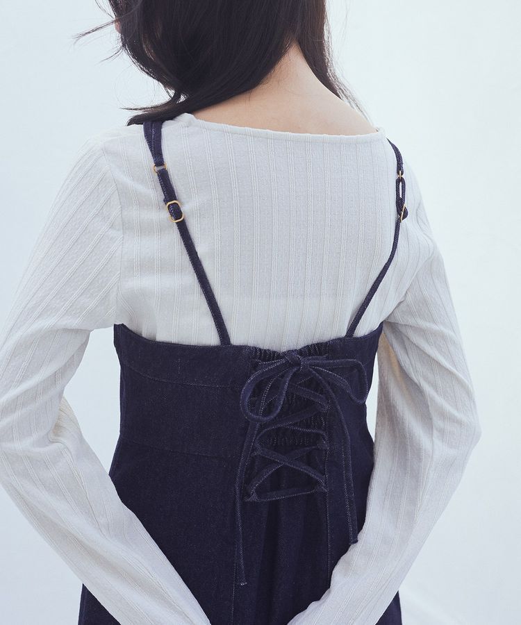 earth music&ecology「バックレースアップデニムキャミワンピース」|ワンピース|