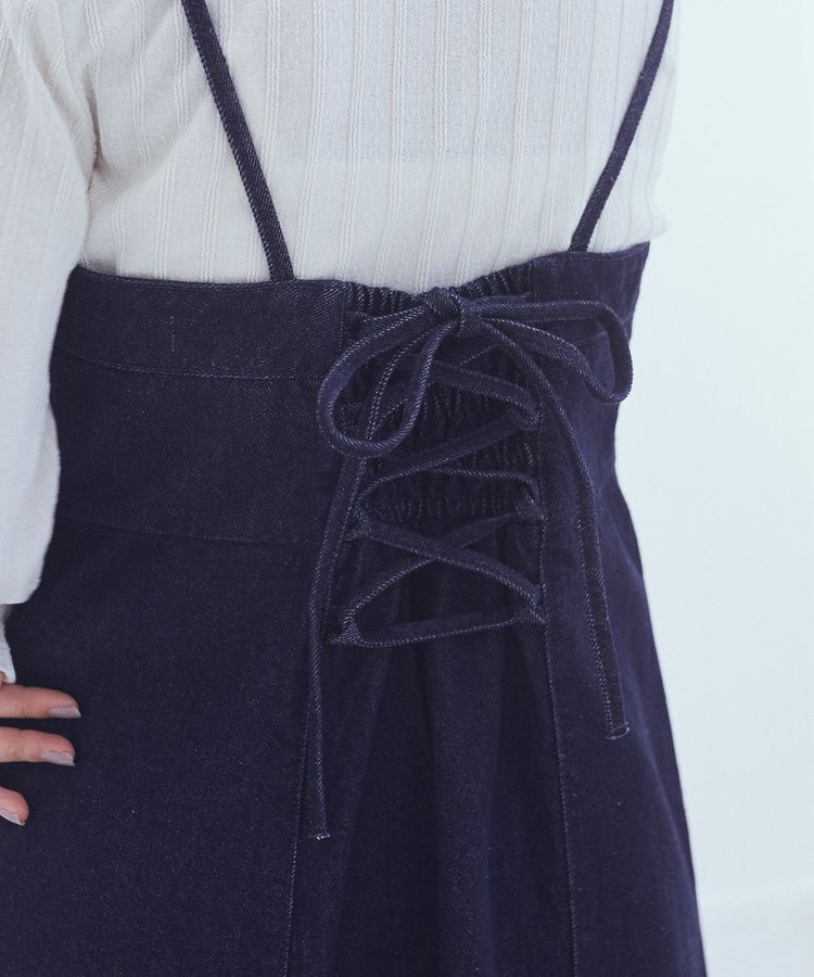 earth music&ecology「バックレースアップデニムキャミワンピース」|ワンピース|