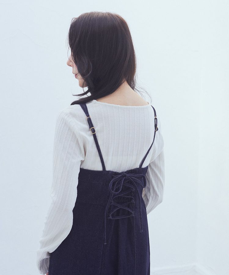 earth music&ecology「バックレースアップデニムキャミワンピース」|ワンピース|