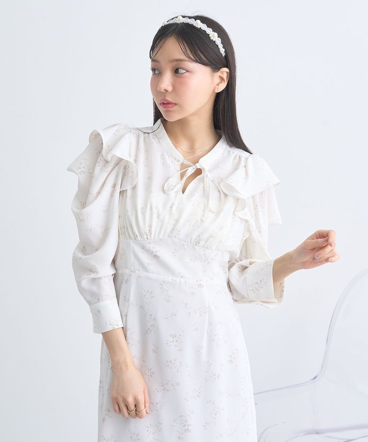 earth music&ecology「ラッフルショルダーフラワーワンピース」|ワンピース|